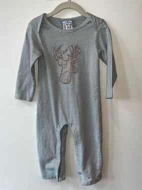 Stripe Deer Kids One-Piece Romper - Green/White